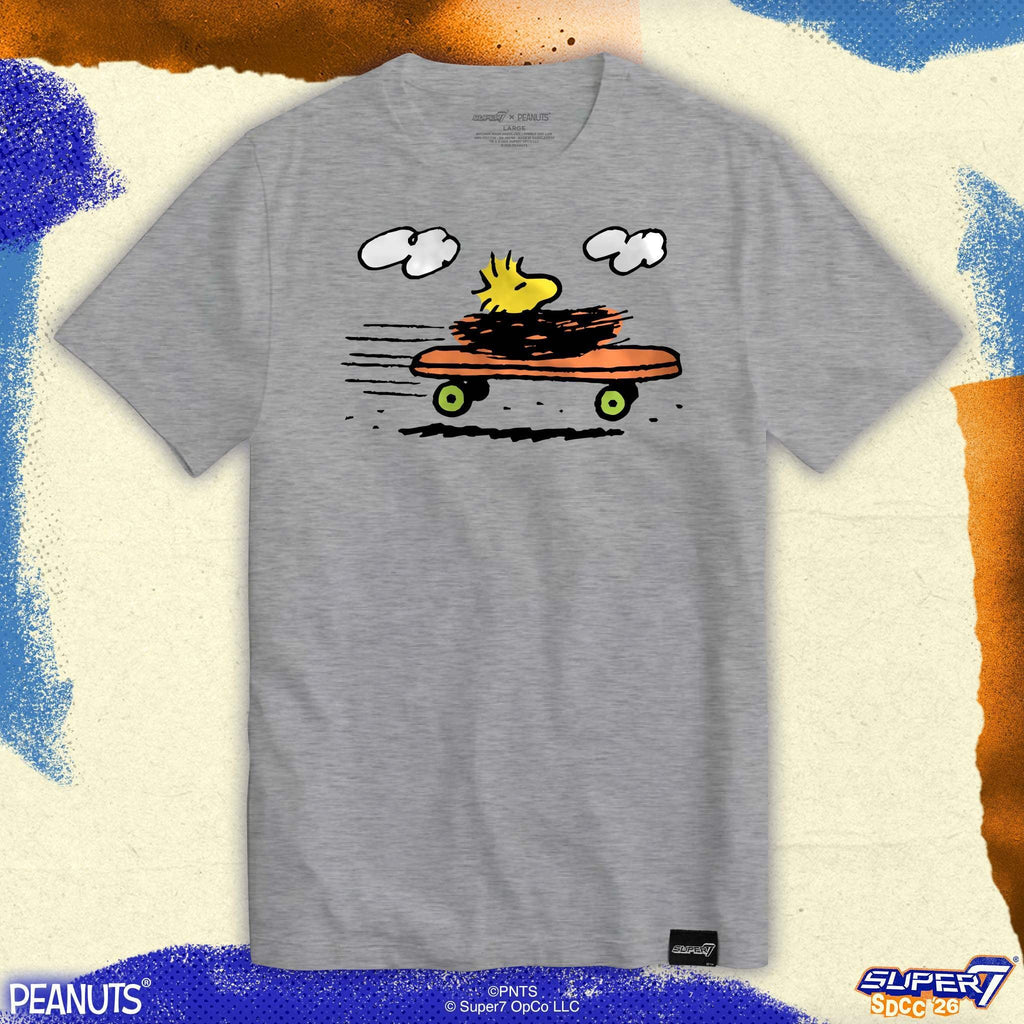 Peanuts T-Shirts - Woodstock Skateboard (Heather Grey)