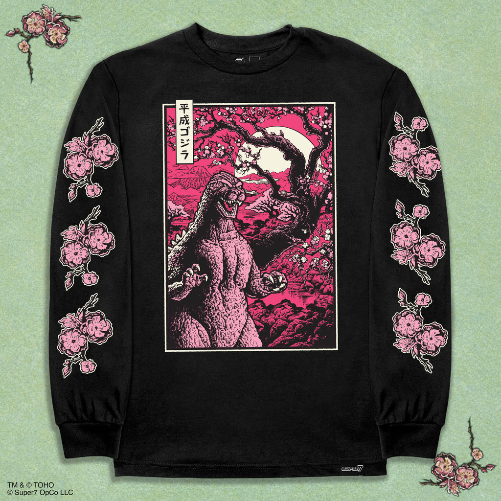 Toho T-Shirts - Godzilla Cherry Blossom (Black Long Sleeve)