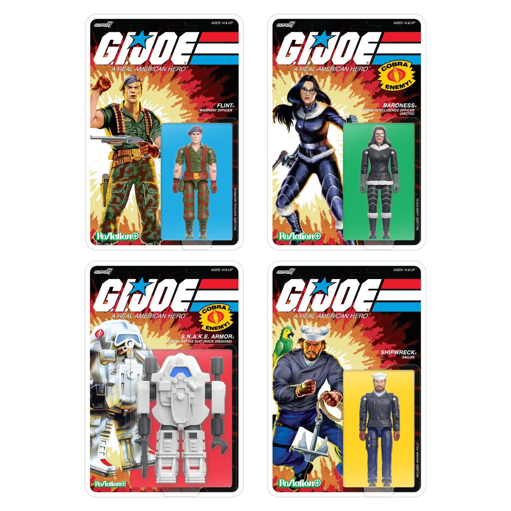 G.I. Joe ReAction+ Wave 10 - Flint, Shipwreck (Peacoat), Baroness (Arctic) & S.N.A.K.E Armor