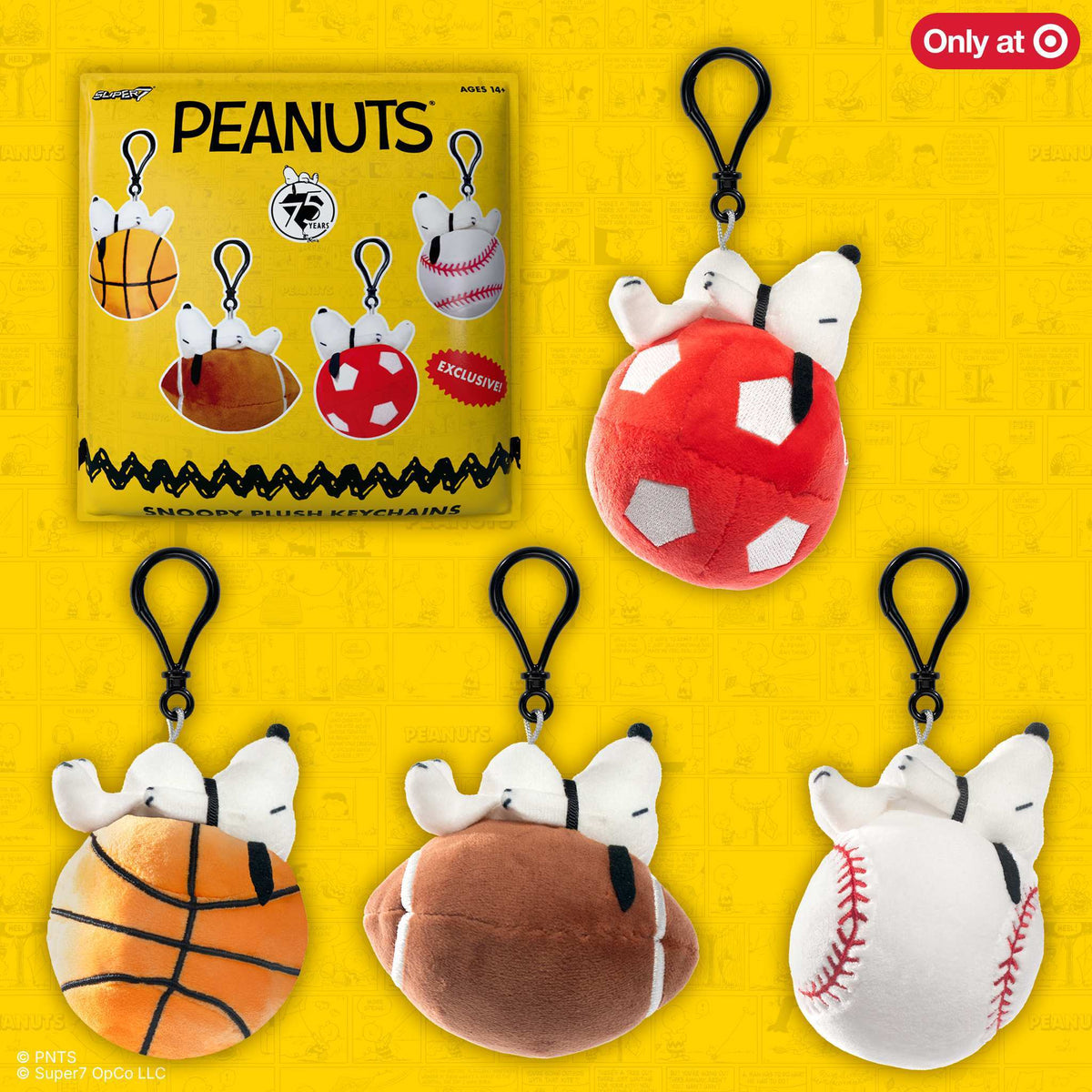Peanuts Super Duper Plush Keychain Blind Bags Wave 01B (Target Snoopy Sports) - Blind Bag Flat