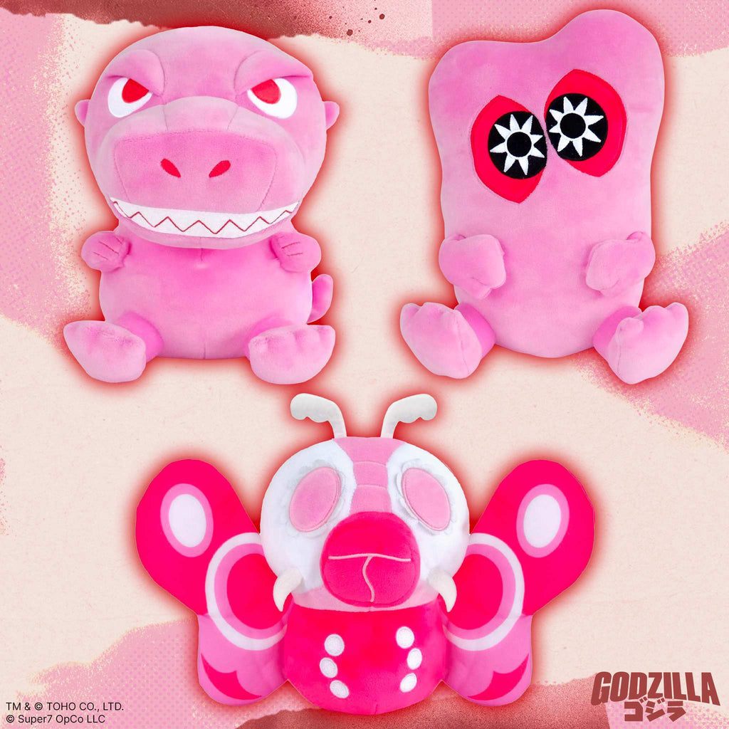 Toho Super Duper Plush Wave 04 - Godzilla '89, Mothra '64  & Hedorah (Pink)
