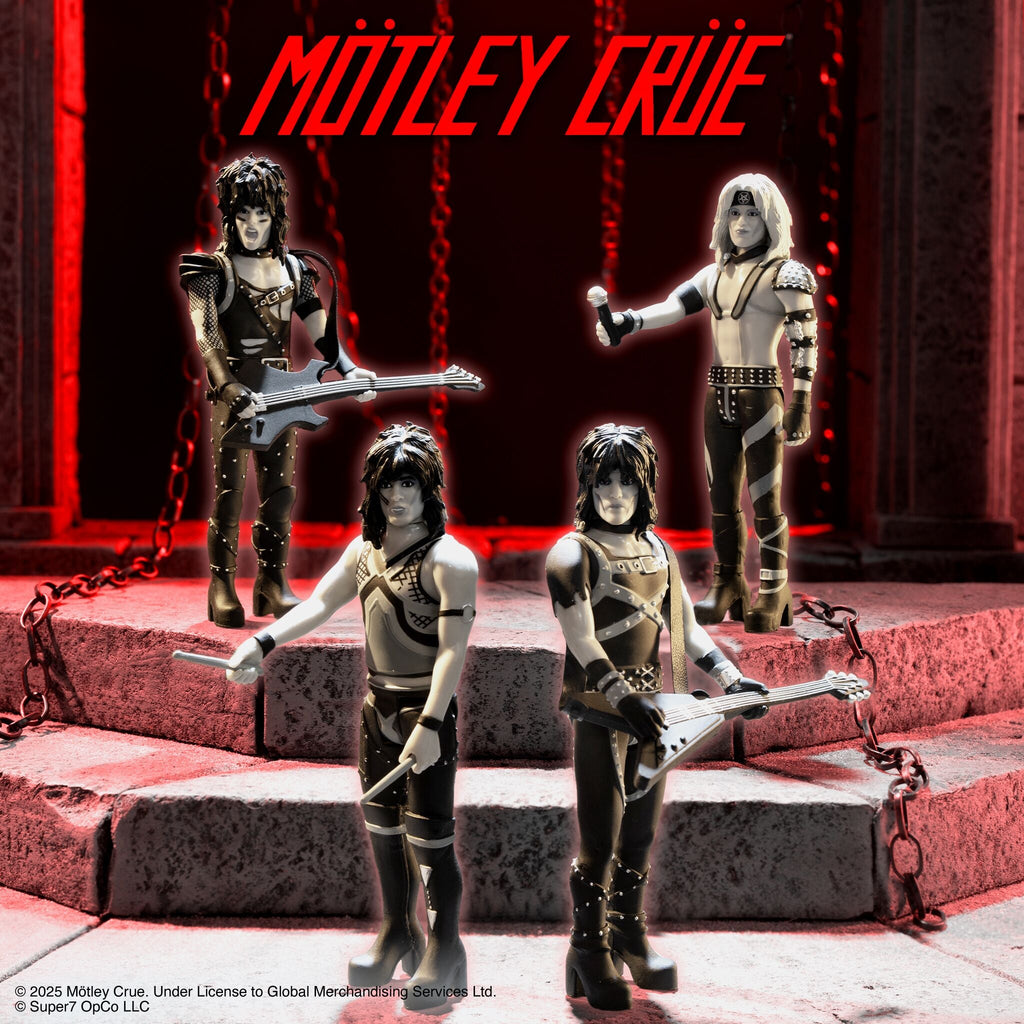 Motley Crue ReAction Figures Wave 02 - Vince Neil, Tommy Lee, Nikki Sixx, & Mick Mars (Shout At The Devil - Black & White)