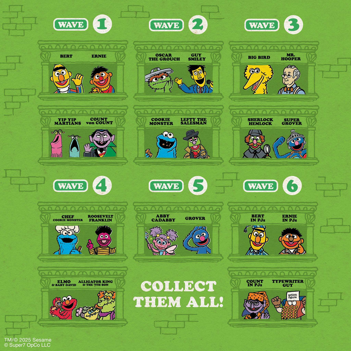 Sesame Street ReAction Figures Wave 6 - Typewriter Guy & Bert, Ernie and Count Von Count (PJs)