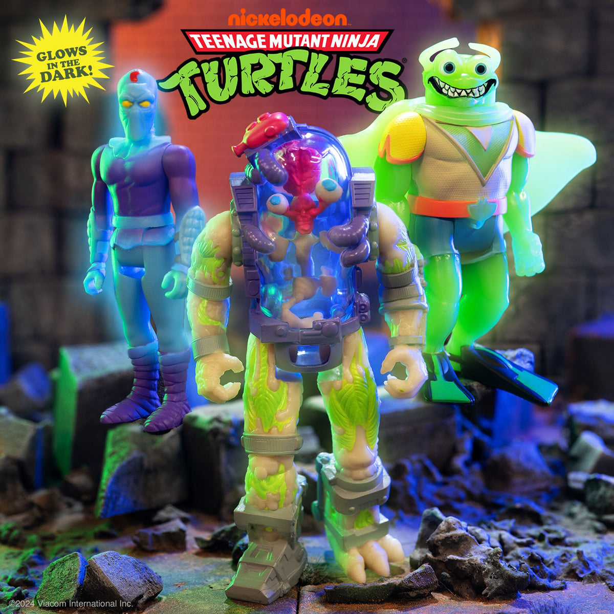 Teenage Mutant Ninja Turtles ReAction Figures - Mutagen Man (Glow), Foot Soldier (Blue Glow), Ray Fillet Bioluminescent (Green Glow)