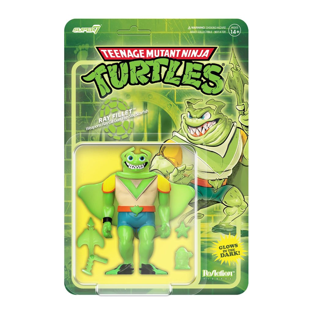 Teenage Mutant Ninja Turtles ReAction Figures - Mutagen Man (Glow), Foot Soldier (Blue Glow), Ray Fillet Bioluminescent (Green Glow)