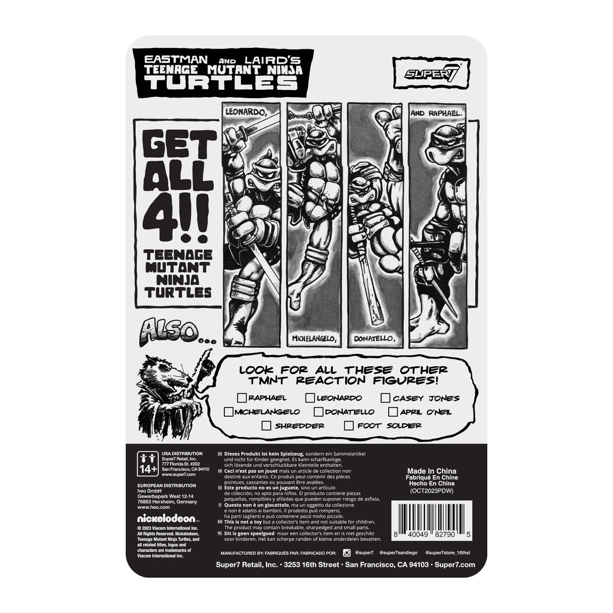 Teenage Mutant Ninja Turtles ReAction Figure Wave 9 - Leonardo (Comic Greyscale)