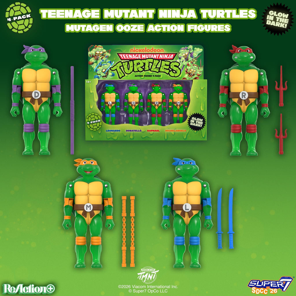 Teenage Mutant Ninja Turtles ReAction+ Figures - Mutagen Ooze Turtles (4-Pack, Glow)