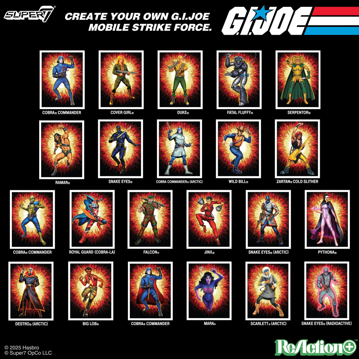 G.I. Joe ReAction+ Wave 6 - Snake Eyes (Crystal Poison), Arctic Scarlett, Cobra Commander (Movie), Mara