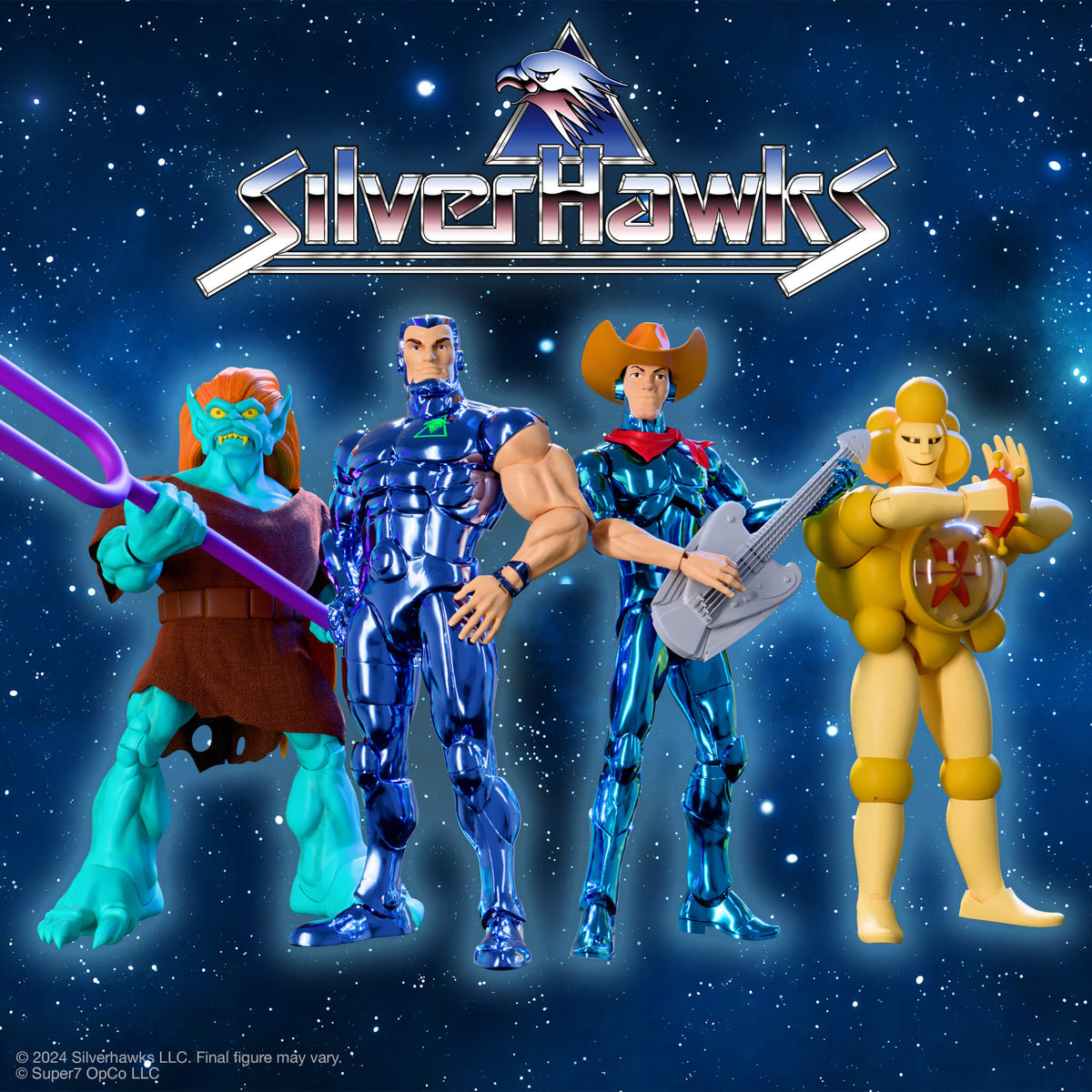 SilverHawks ULTIMATES! Wave 06 - Bluegrass (VAC Metal - Toy Version), Steelwill (VAC Metal - Toy Version), Mo-Lec-U-Lar (Toy Version), & Windhammer (Toy Version)